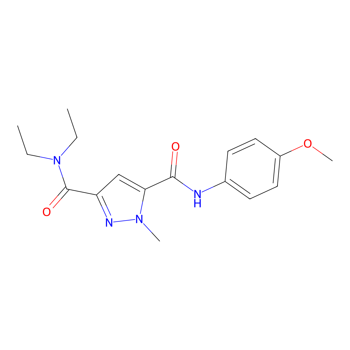 N~3~,N~3~-diethyl-N~5~-(4-methoxyphenyl)-1-methyl-1H-pyrazole-3,5-dicarboxamide molecular structure, CAS 1006347-14-3