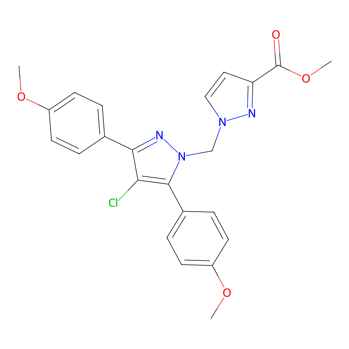 methyl 1-{[4-chloro-3,5-bis(4-methoxyphenyl)-1H-pyrazol-1-yl]methyl}-1H-pyrazole-3-carboxylate molecular structure, CAS 1006348-05-5