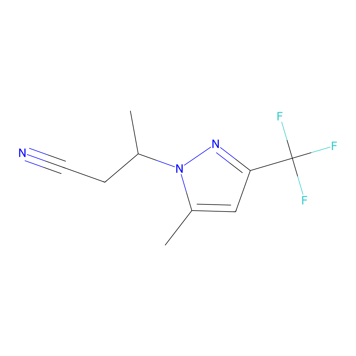 3-(5-Methyl-3-(trifluoromethyl)-1H-pyrazol-1-yl)butanenitrile molecular structure, CAS 1006348-45-3