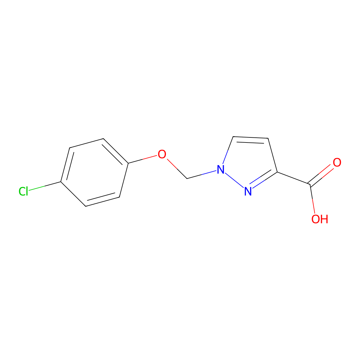 1-[(4-chlorophenoxy)methyl]-1H-pyrazole-3-carboxylic acid molecular structure, CAS 1006348-48-6