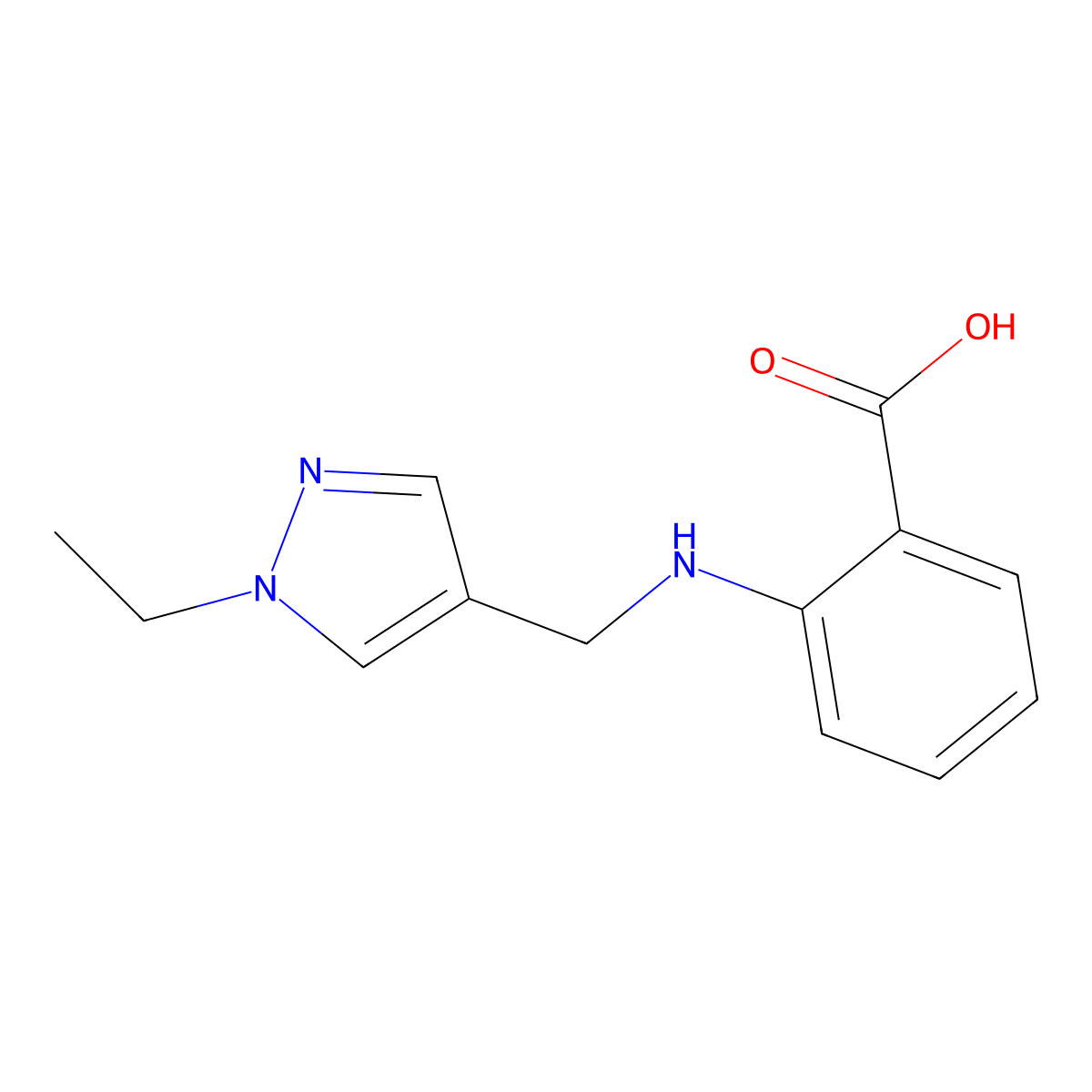2-{[(1-ethyl-1H-pyrazol-4-yl)methyl]amino}benzoic acid molecular structure, CAS 1006348-53-3