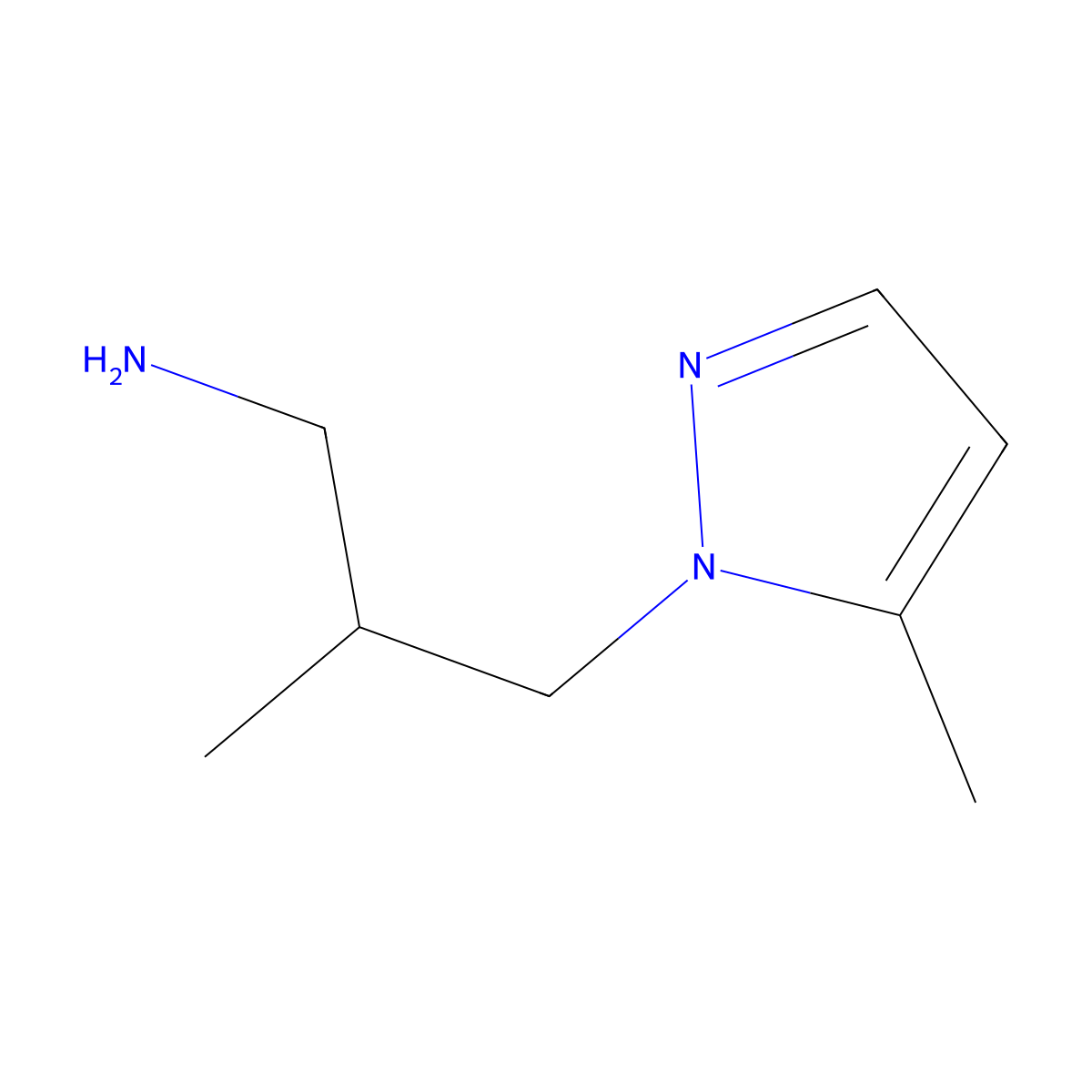 2-methyl-3-(5-methyl-1H-pyrazol-1-yl)propan-1-amine molecular structure, CAS 1006348-54-4