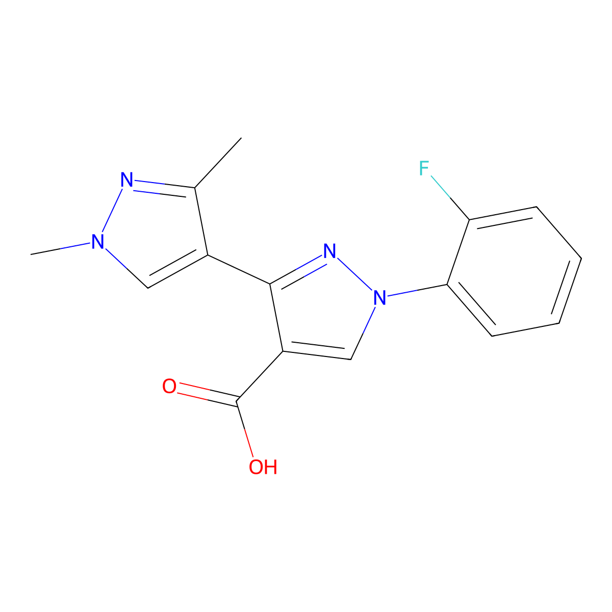 1-(2-Fluorophenyl)-1',3'-dimethyl-1H,1'H-[3,4'-bipyrazole]-4-carboxylic acid molecular structure, CAS 1006348-55-5