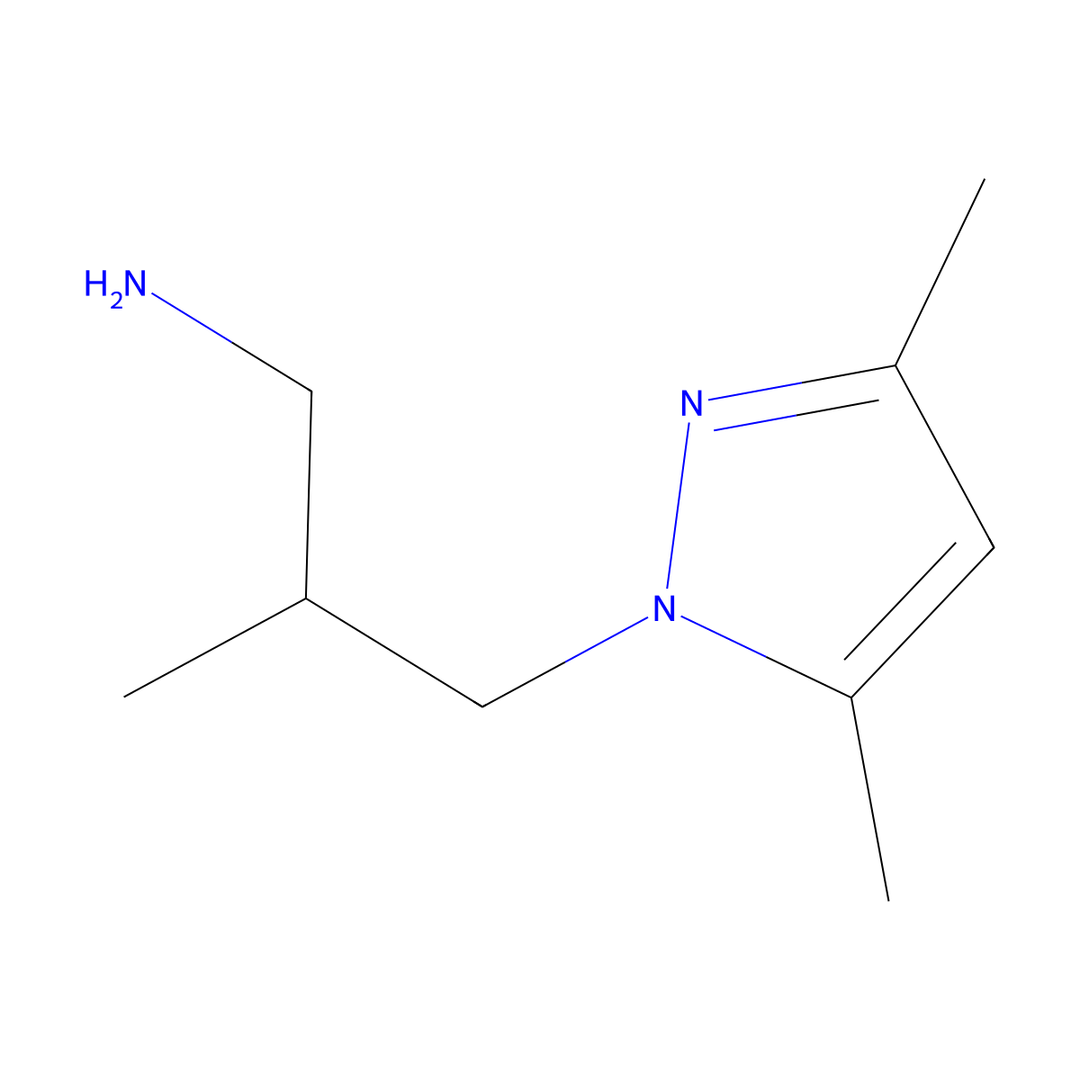 3-(3,5-dimethyl-1H-pyrazol-1-yl)-2-methylpropan-1-amine molecular structure, CAS 1006348-56-6