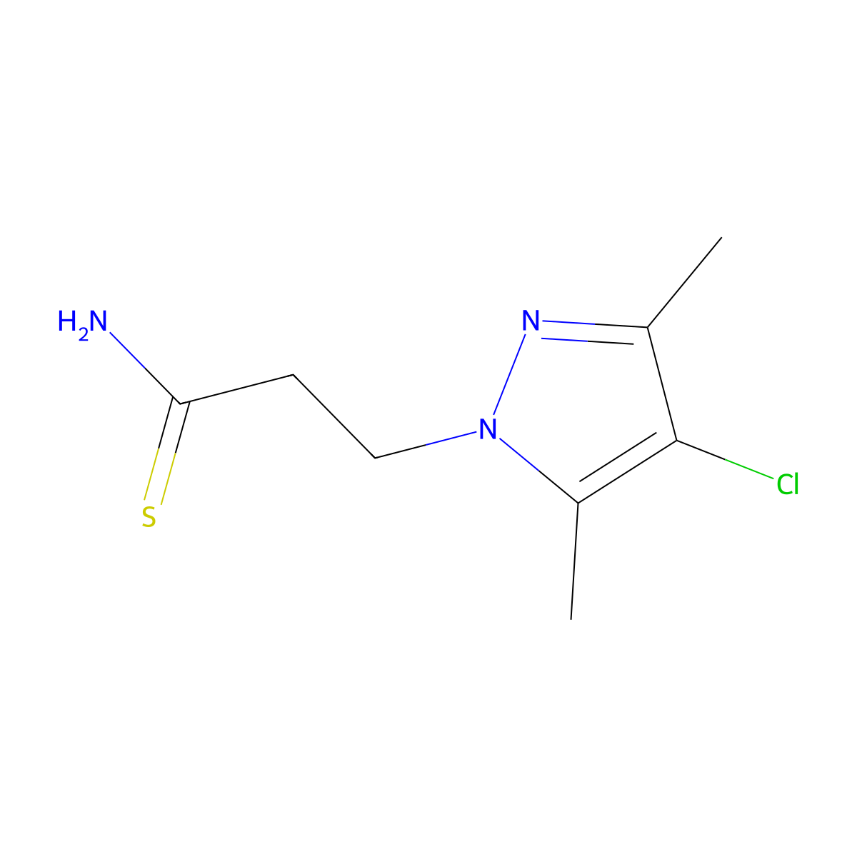 3-(4-chloro-3,5-dimethyl-1H-pyrazol-1-yl)propanethioamide molecular structure, CAS 1006348-62-4