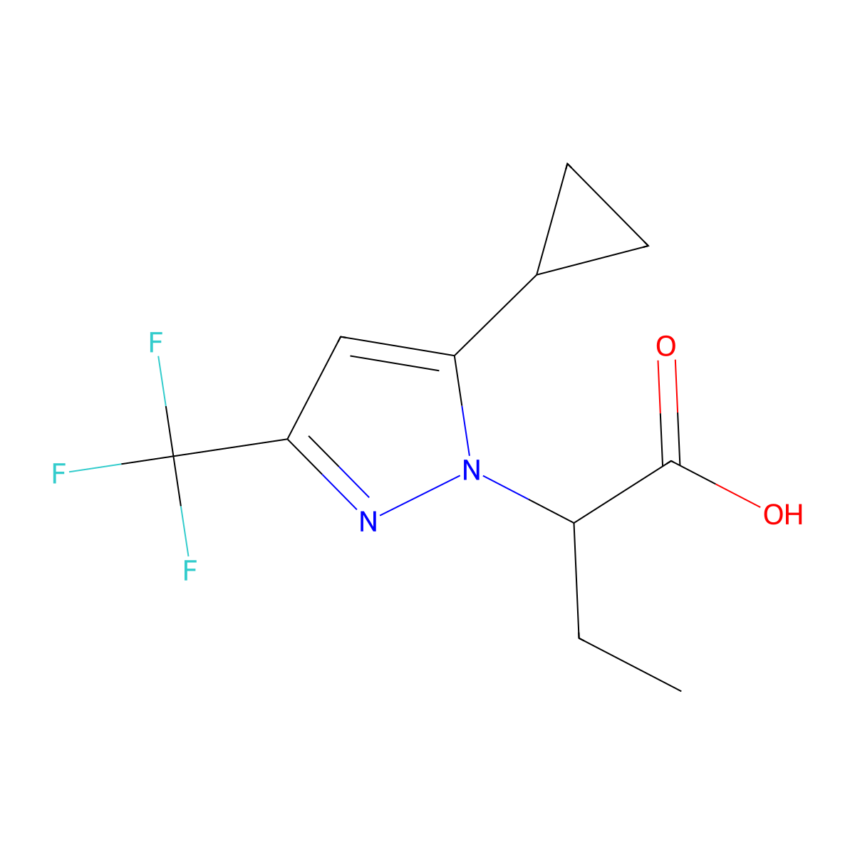 2-[5-cyclopropyl-3-(trifluoromethyl)-1H-pyrazol-1-yl]butanoic acid molecular structure, CAS 1006348-77-1