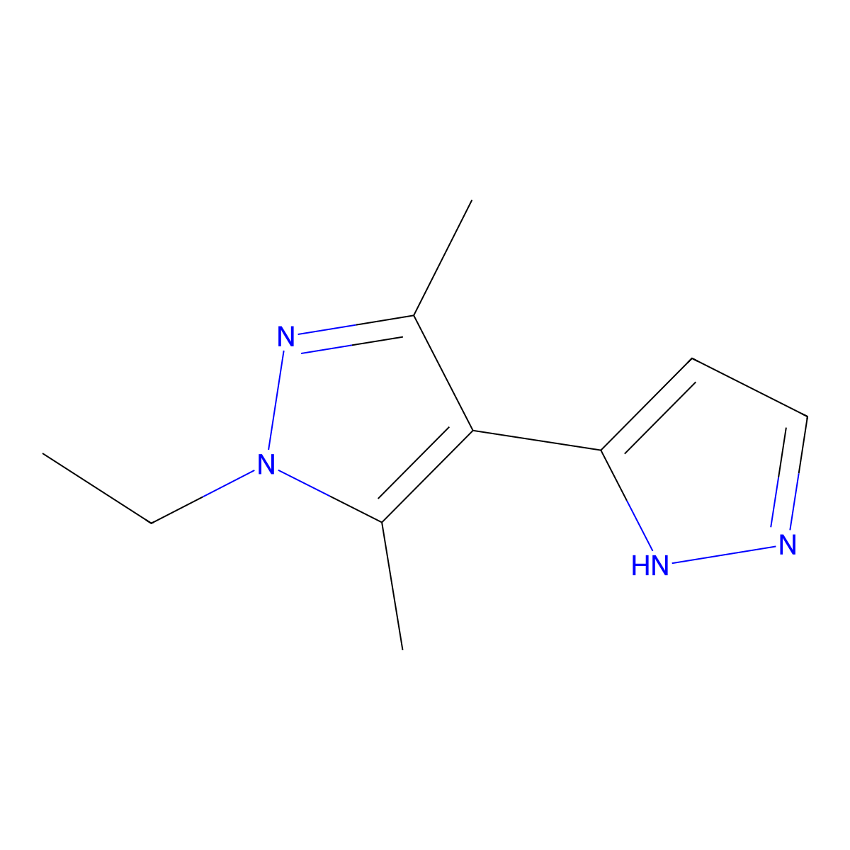 1'-ethyl-3',5'-dimethyl-1H,1'H-3,4'-bipyrazole molecular structure, CAS 1006348-80-6