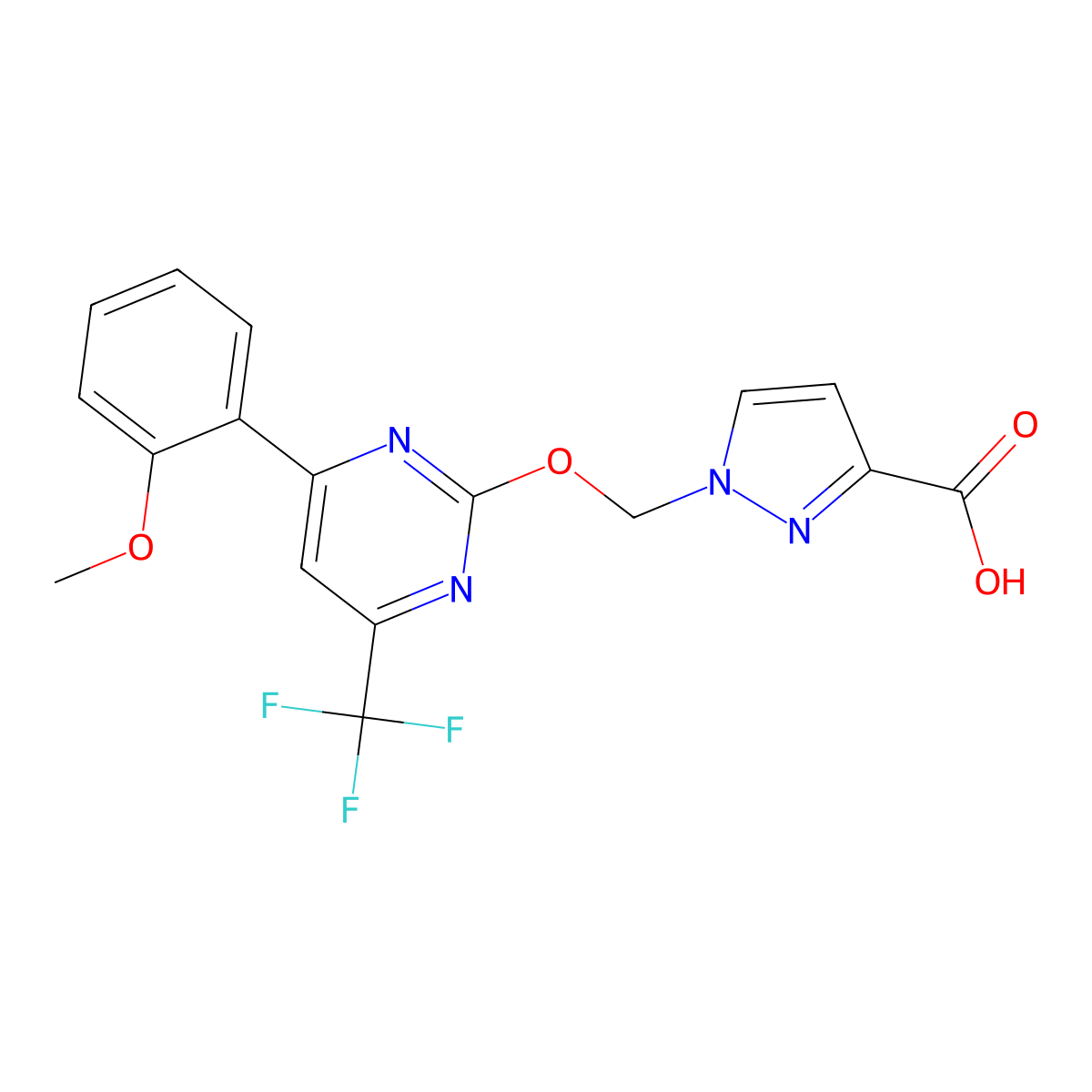 1-(((4-(2-Methoxyphenyl)-6-(trifluoromethyl)pyrimidin-2-yl)oxy)methyl)-1H-pyrazole-3-carboxylic acid molecular structure, CAS 1006348-81-7