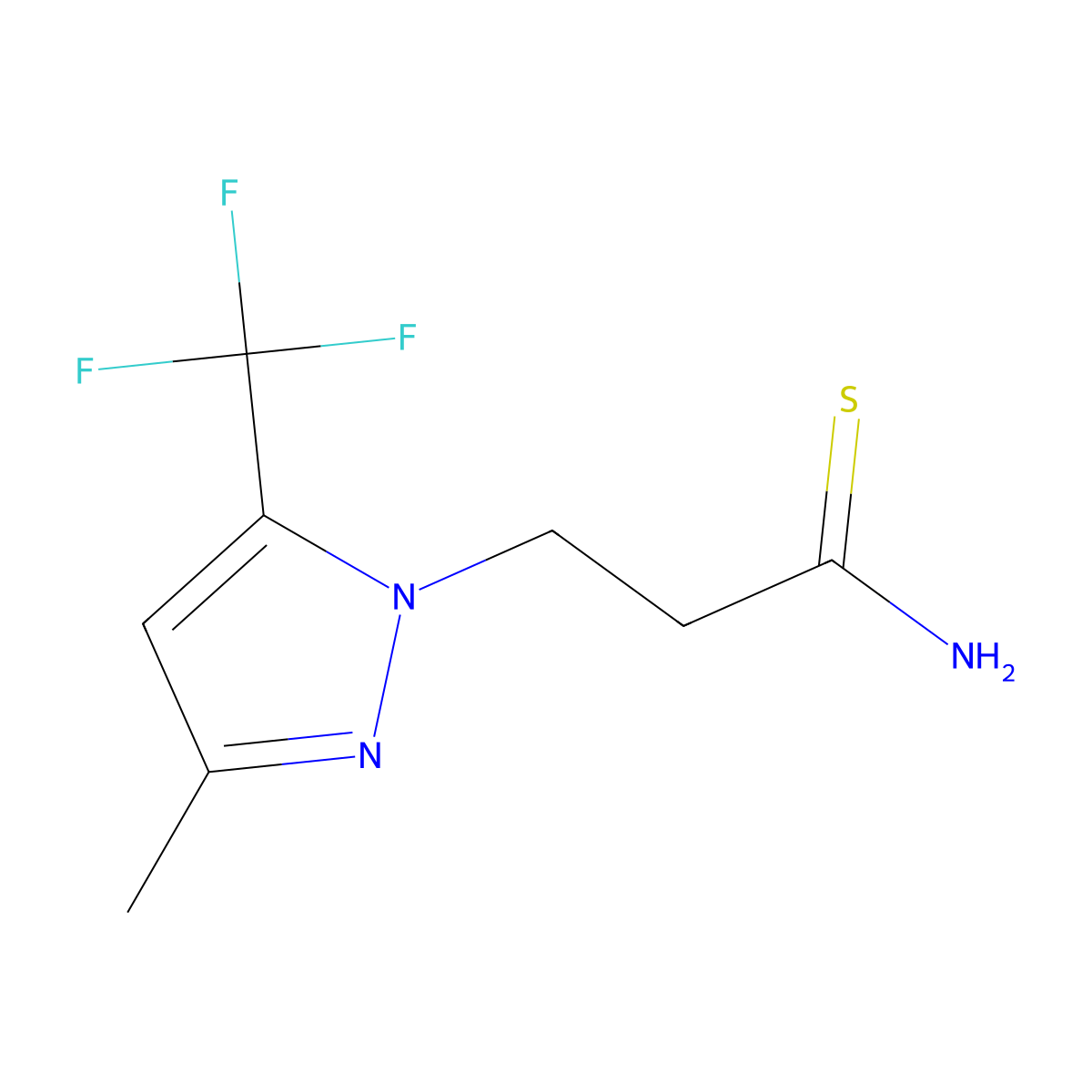 3-[3-methyl-5-(trifluoromethyl)-1H-pyrazol-1-yl]propanethioamide molecular structure, CAS 1006348-83-9