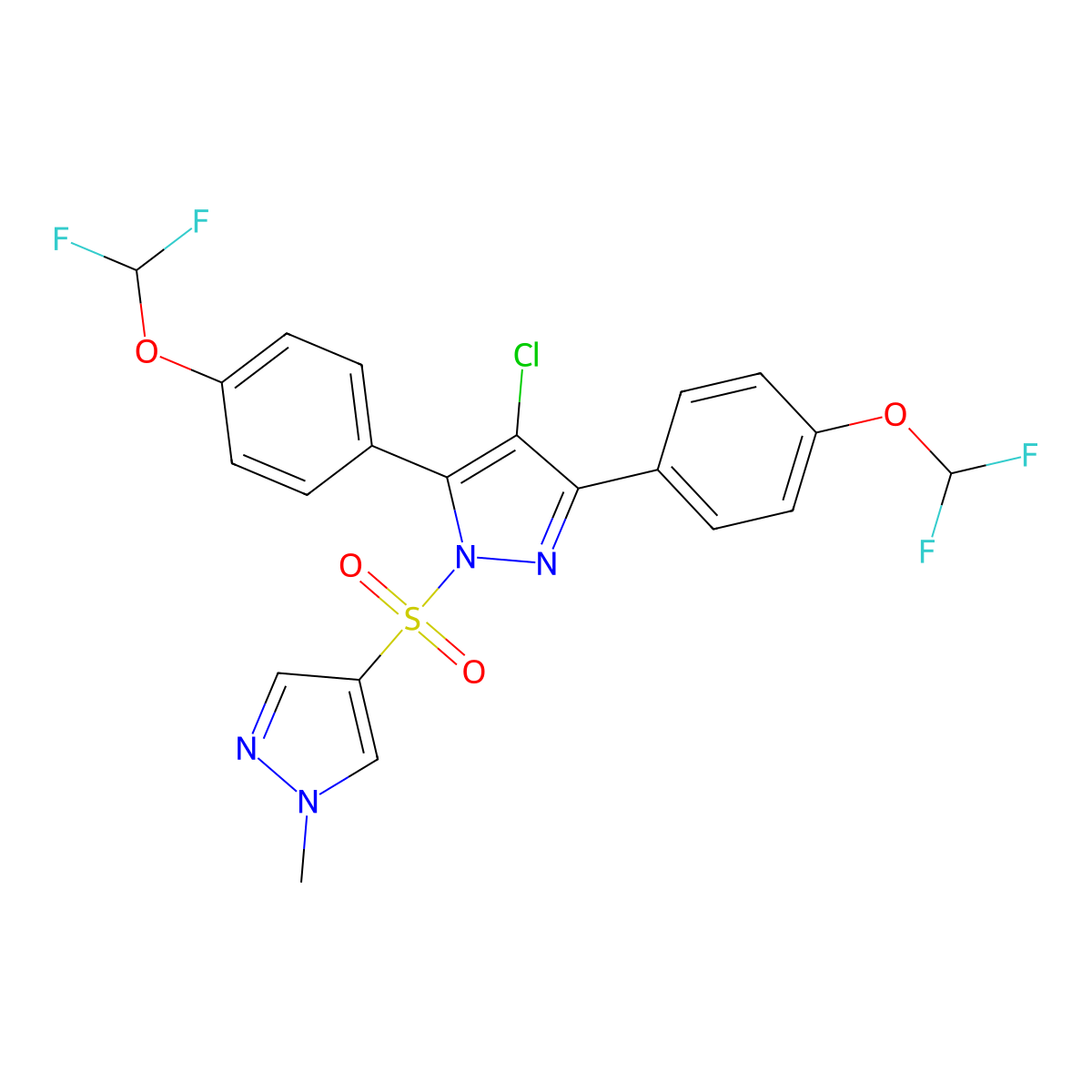4-Chloro-3,5-bis[4-(difluoromethoxy)phenyl]-1-[(1-methyl-1H-pyrazol-4-yl)sulfonyl]-1H-pyrazole molecular structure, CAS 1006348-85-1