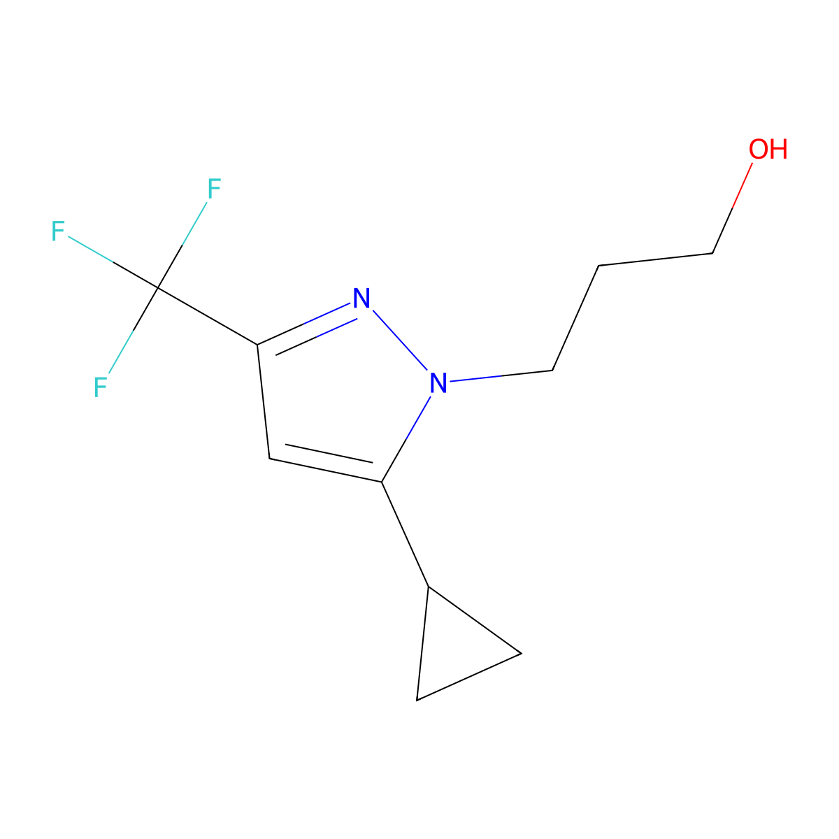 3-[5-cyclopropyl-3-(trifluoromethyl)-1H-pyrazol-1-yl]propan-1-ol molecular structure, CAS 1006348-86-2