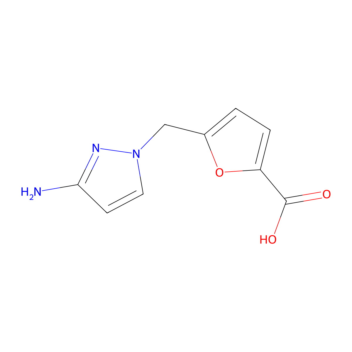 5-[(3-amino-1H-pyrazol-1-yl)methyl]furan-2-carboxylic acid molecular structure, CAS 1006348-95-3