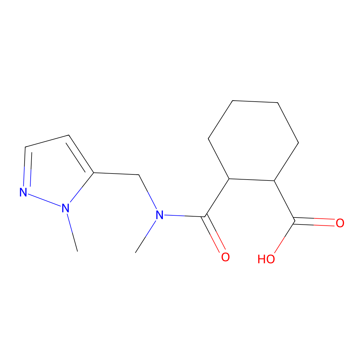 2-(Methyl((1-methyl-1H-pyrazol-5-yl)methyl)carbamoyl)cyclohexanecarboxylic acid molecular structure, CAS 1006349-03-6