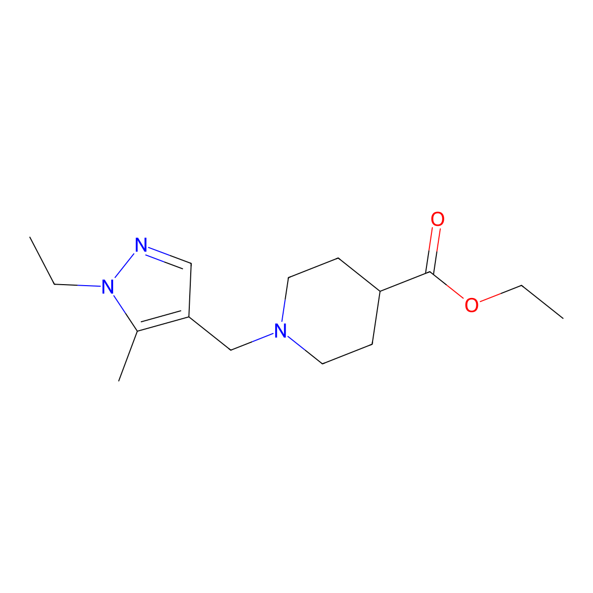 ethyl 1-[(1-ethyl-5-methyl-1H-pyrazol-4-yl)methyl]piperidine-4-carboxylate molecular structure, CAS 1006349-05-8