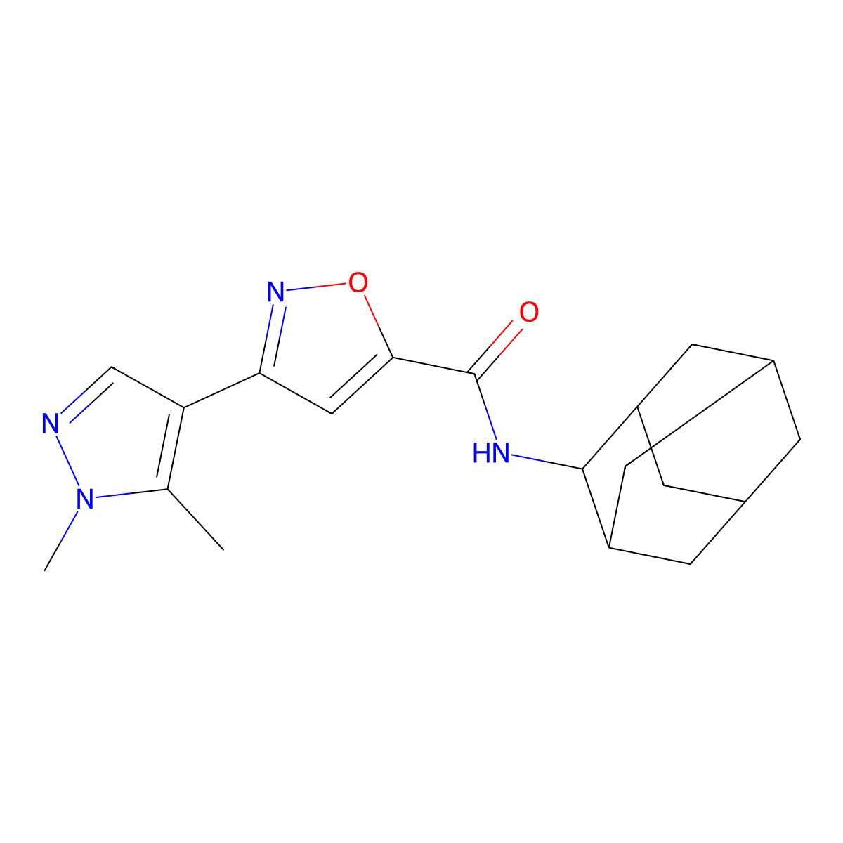 3-(1,5-Dimethyl-1H-pyrazol-4-yl)-N-tricyclo[3.3.1.13,7]dec-2-yl-5-isoxazolecarboxamide molecular structure, CAS 1006349-17-2