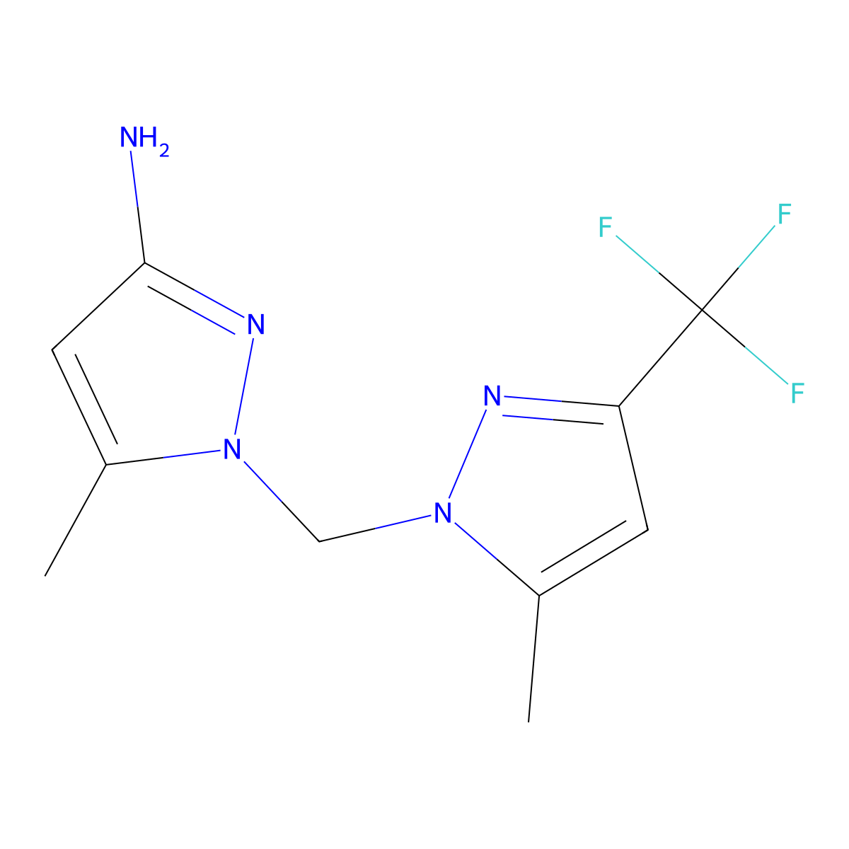 5-methyl-1-{[5-methyl-3-(trifluoromethyl)-1H-pyrazol-1-yl]methyl}-1H-pyrazol-3-amine molecular structure, CAS 1006349-20-7