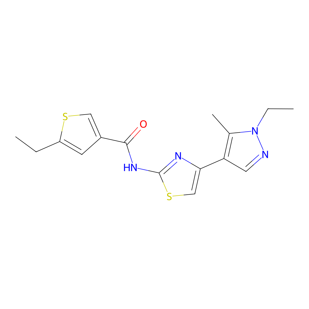 5-ethyl-N-[4-(1-ethyl-5-methylpyrazol-4-yl)-1,3-thiazol-2-yl]thiophene-3-carboxamide molecular structure, CAS 1006349-34-3