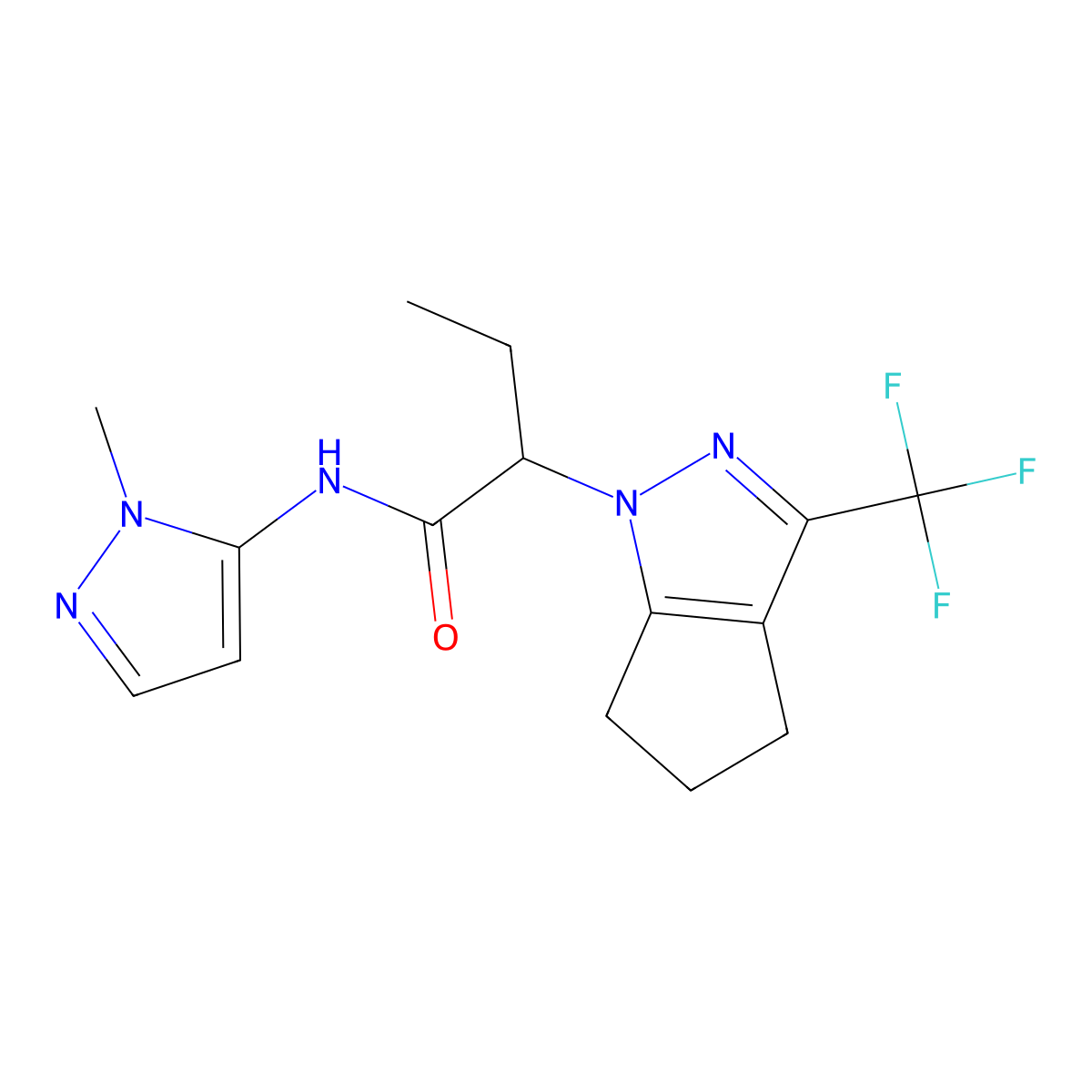 N-(1-methyl-1H-pyrazol-5-yl)-2-[3-(trifluoromethyl)-5,6-dihydrocyclopenta[c]pyrazol-1(4H)-yl]butanamide molecular structure, CAS 1006350-83-9