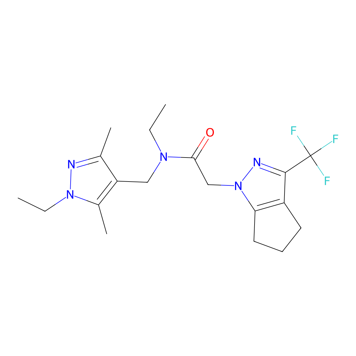 N-ethyl-N-[(1-ethyl-3,5-dimethyl-1H-pyrazol-4-yl)methyl]-2-[3-(trifluoromethyl)-5,6-dihydrocyclopenta[c]pyrazol-1(4H)-yl]acetamide molecular structure, CAS 1006351-21-8