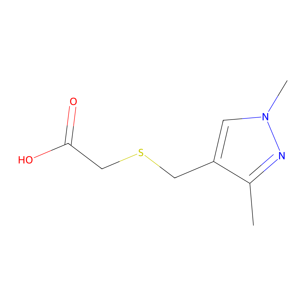 2-(((1,3-Dimethyl-1H-pyrazol-4-yl)methyl)thio)acetic acid molecular structure, CAS 1006352-67-5