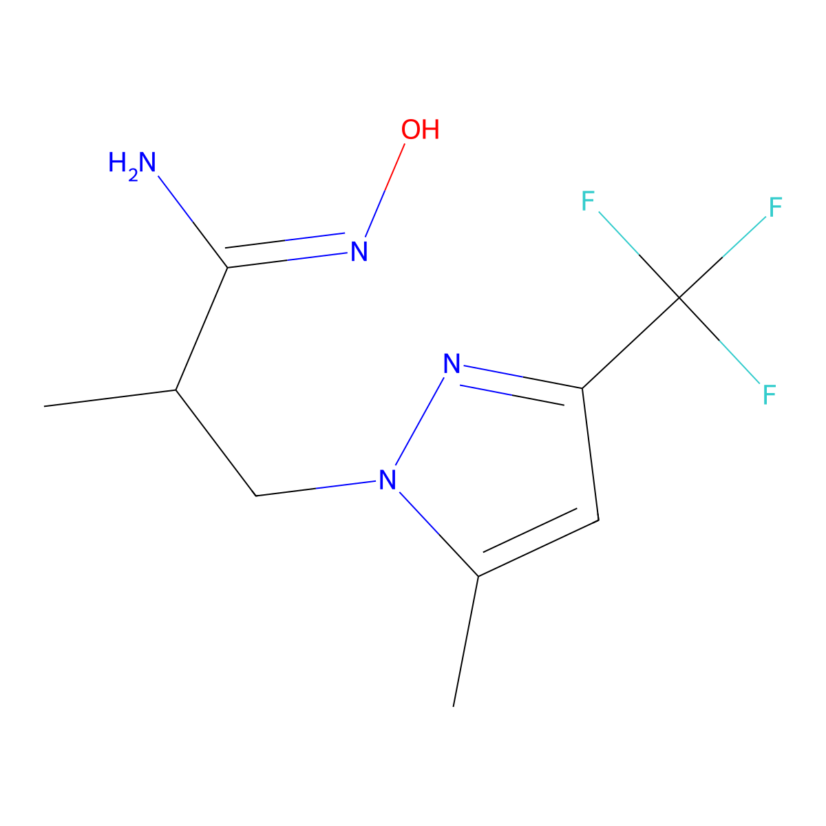(1E)-N'-hydroxy-2-methyl-3-[5-methyl-3-(trifluoromethyl)-1H-pyrazol-1-yl]propanimidamide molecular structure, CAS 1006352-70-0