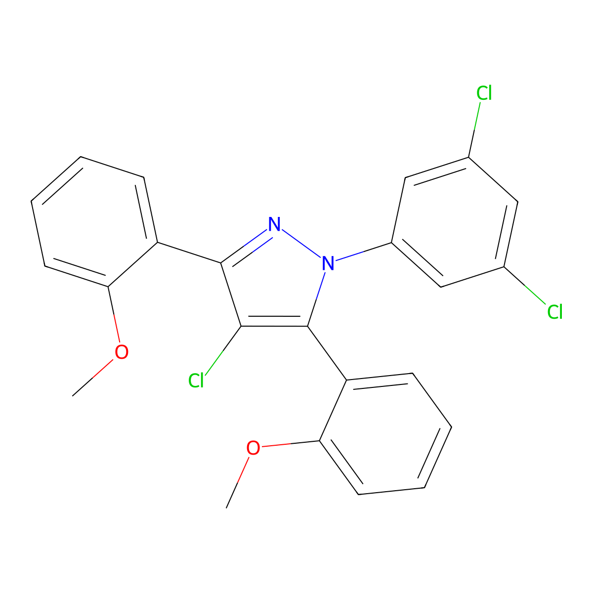 4-chloro-1-(3,5-dichlorophenyl)-3,5-bis(2-methoxyphenyl)-1H-pyrazole molecular structure, CAS 1006352-80-2