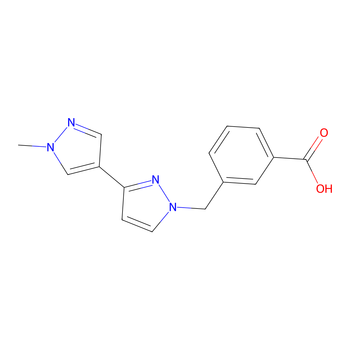 3-[(1'-methyl-1H,1'H-3,4'-bipyrazol-1-yl)methyl]benzoic acid molecular structure, CAS 1006352-84-6
