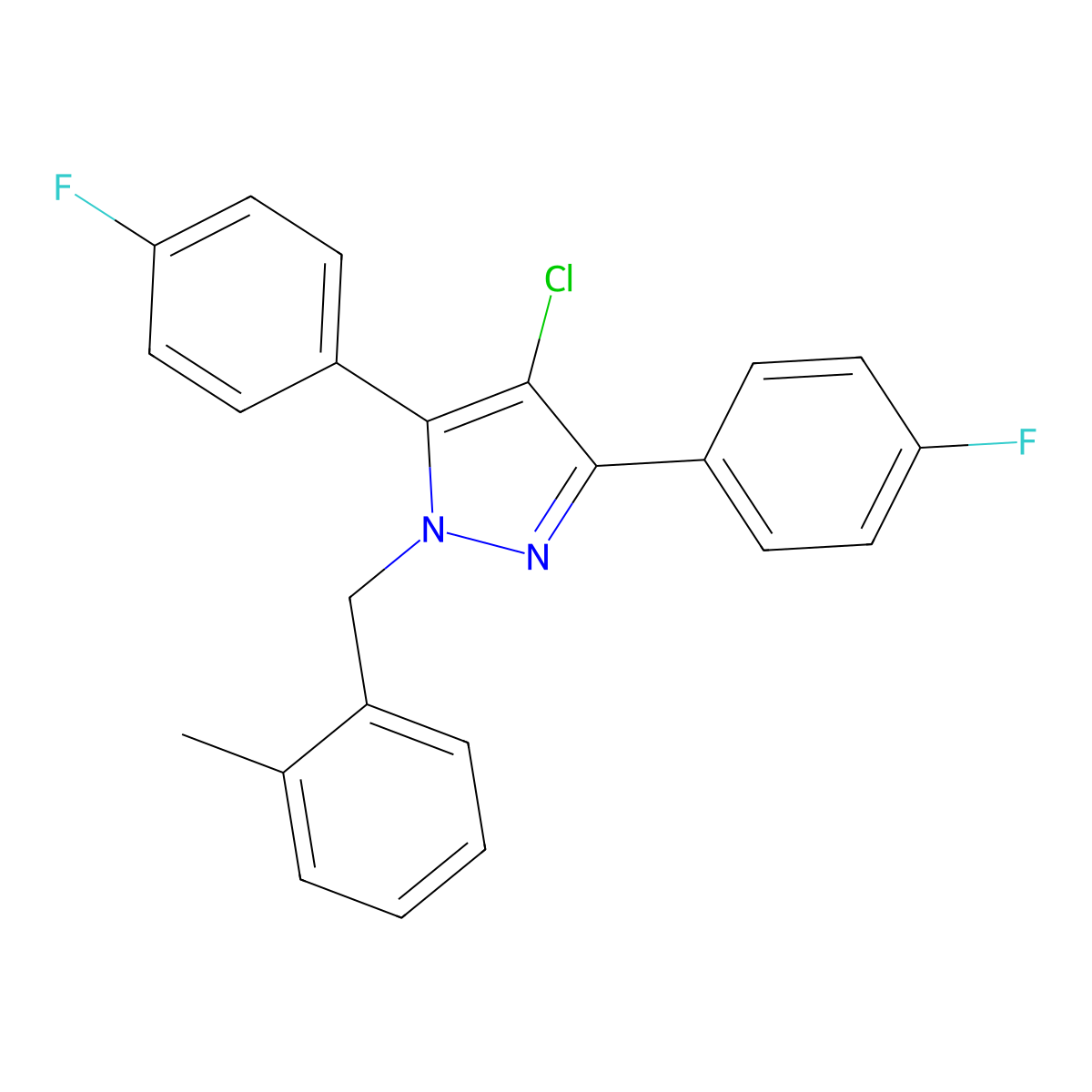 4-chloro-3,5-bis(4-fluorophenyl)-1-(2-methylbenzyl)-1H-pyrazole molecular structure, CAS 1006352-88-0