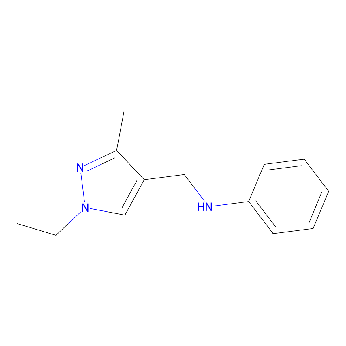 N-((1-Ethyl-3-methyl-1H-pyrazol-4-yl)methyl)aniline molecular structure, CAS 1006352-95-9