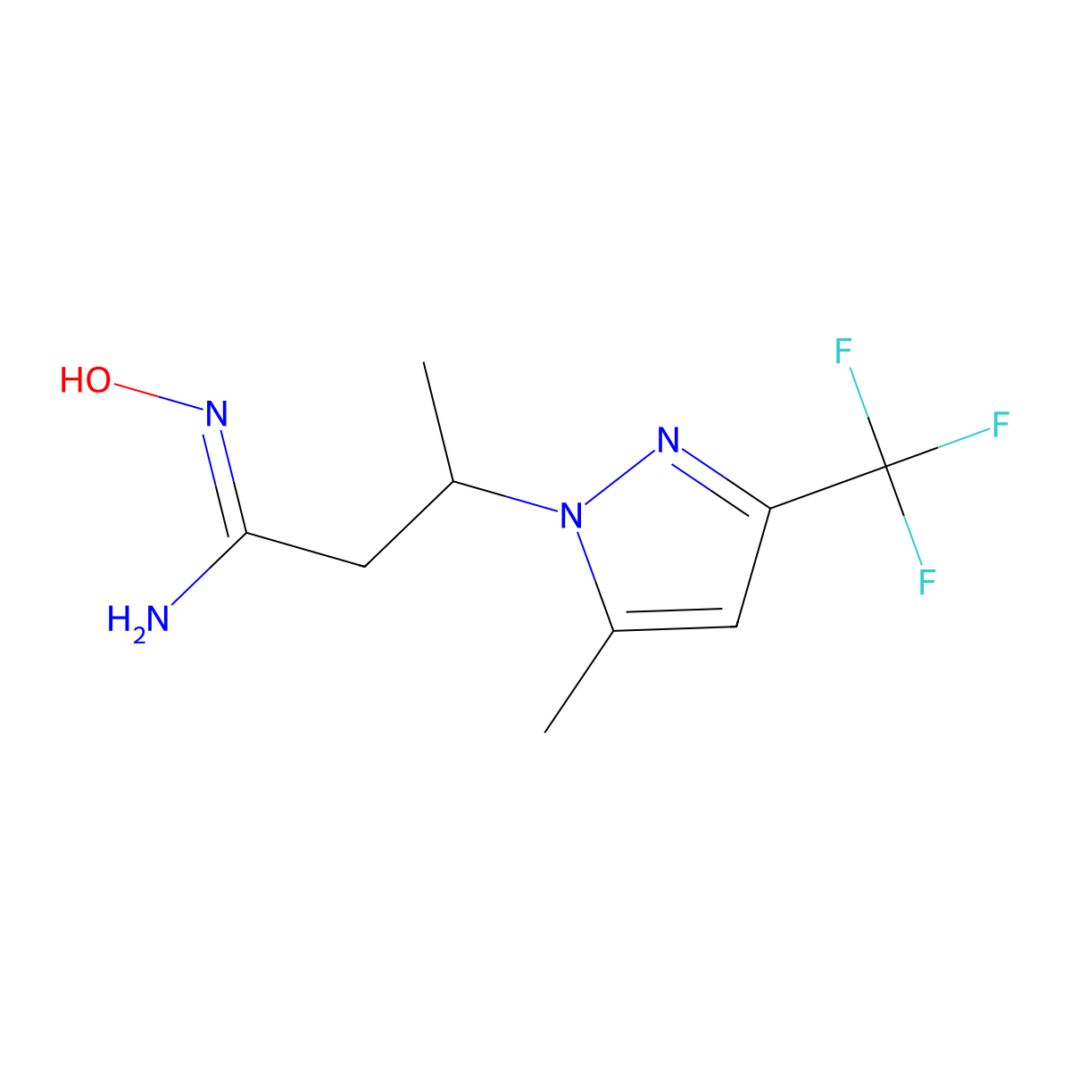 N'-Hydroxy-3-(5-methyl-3-(trifluoromethyl)-1H-pyrazol-1-yl)butanimidamide molecular structure, CAS 1006353-01-0