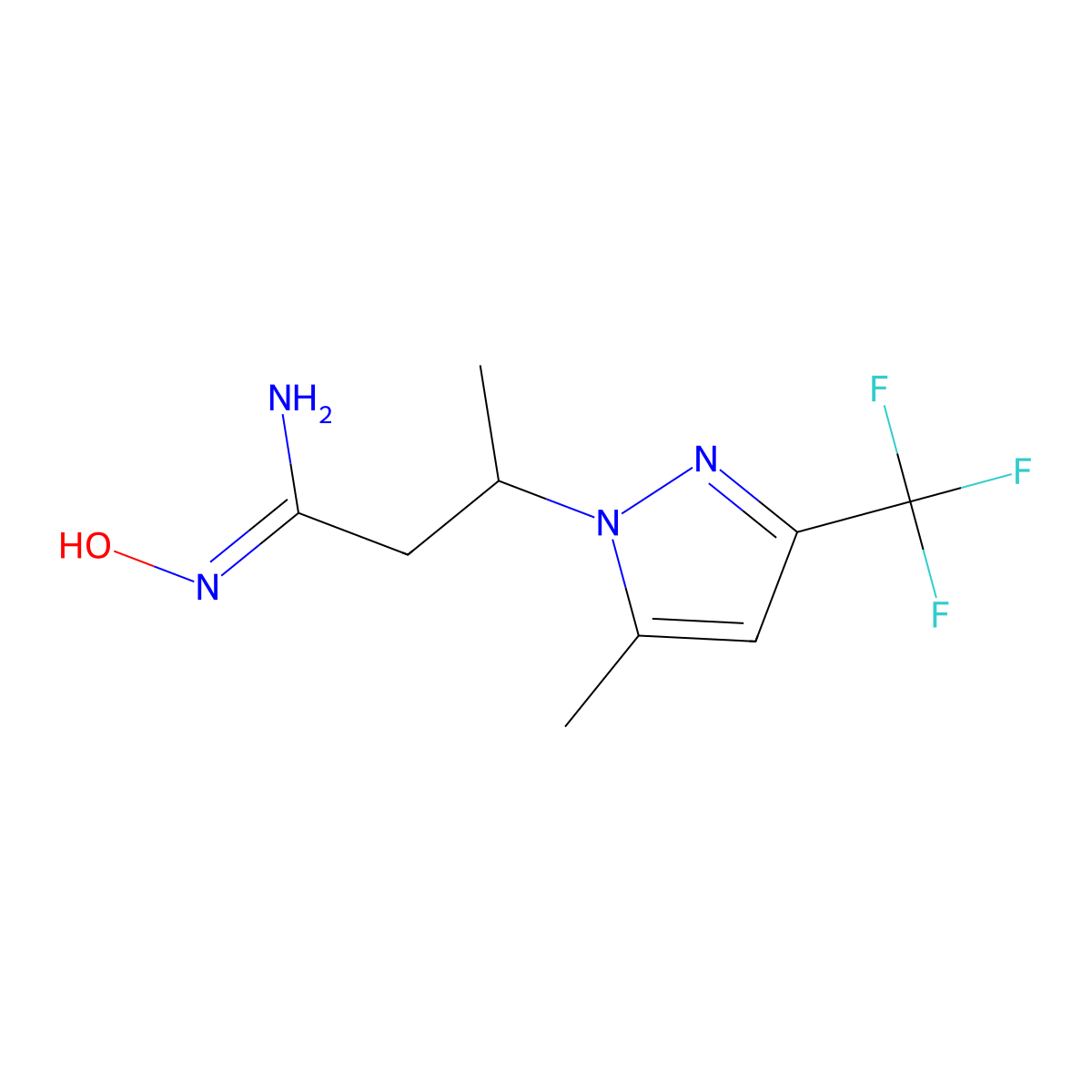 N'-Hydroxy-3-(5-methyl-3-(trifluoromethyl)-1H-pyrazol-1-yl)butanimidamide molecular structure, CAS 1006353-01-0