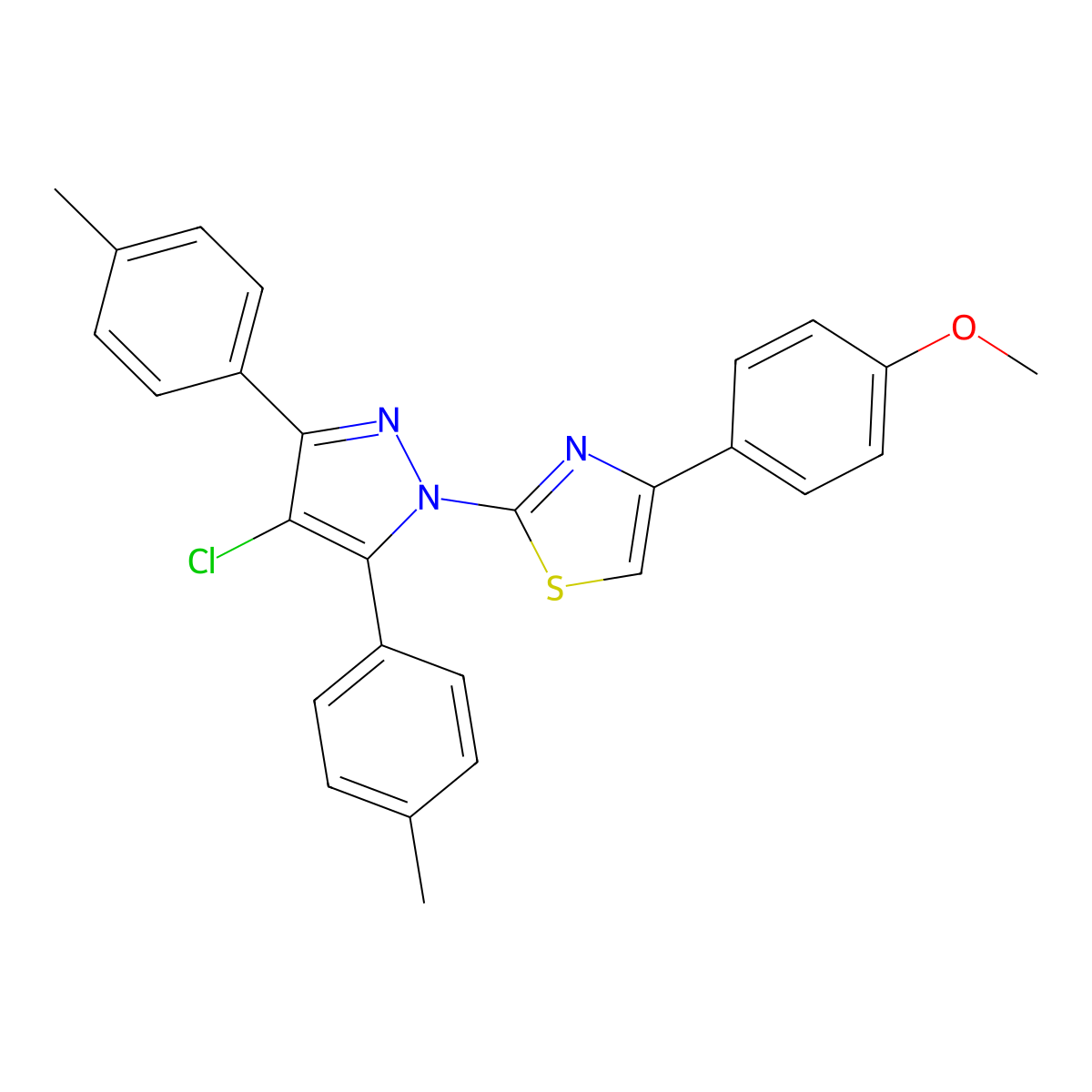 2-[4-chloro-3,5-bis(4-methylphenyl)-1H-pyrazol-1-yl]-4-(4-methoxyphenyl)-1,3-thiazole molecular structure, CAS 1006353-14-5