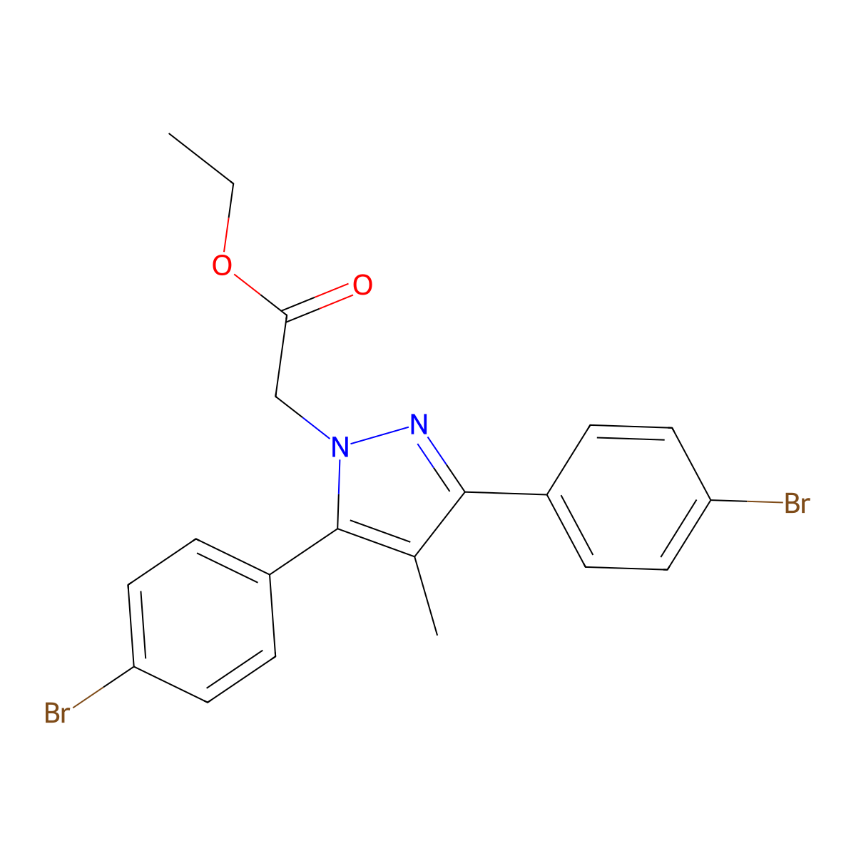 Ethyl 3,5-bis(4-bromophenyl)-4-methyl-1H-pyrazole-1-acetate molecular structure, CAS 1006353-17-8