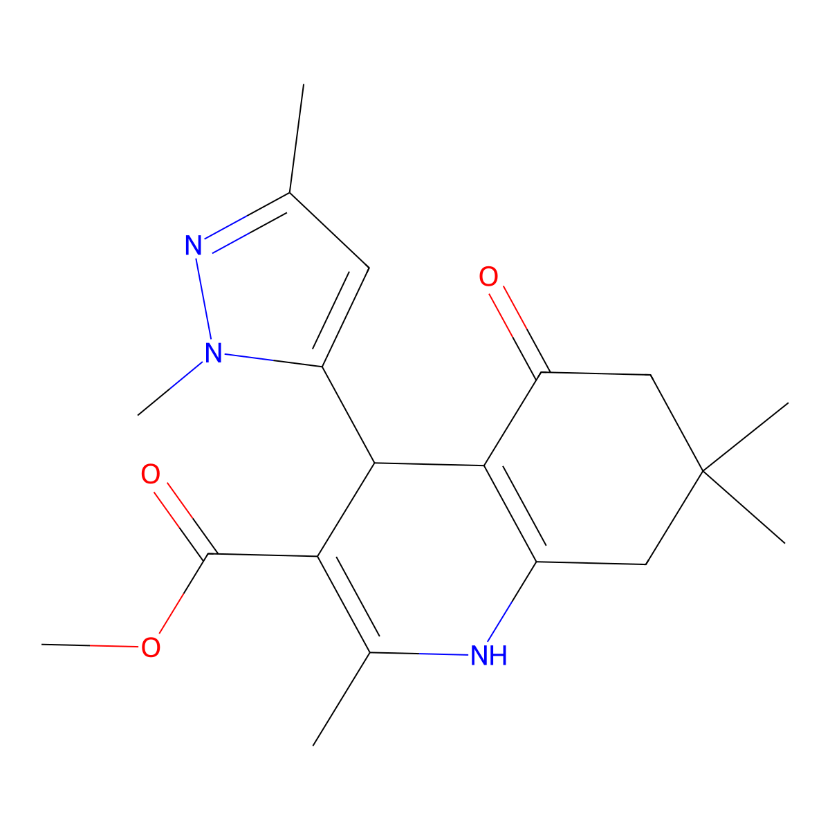 methyl 4-(1,3-dimethyl-1H-pyrazol-5-yl)-2,7,7-trimethyl-5-oxo-1,4,5,6,7,8-hexahydroquinoline-3-carboxylate molecular structure, CAS 1006355-52-7