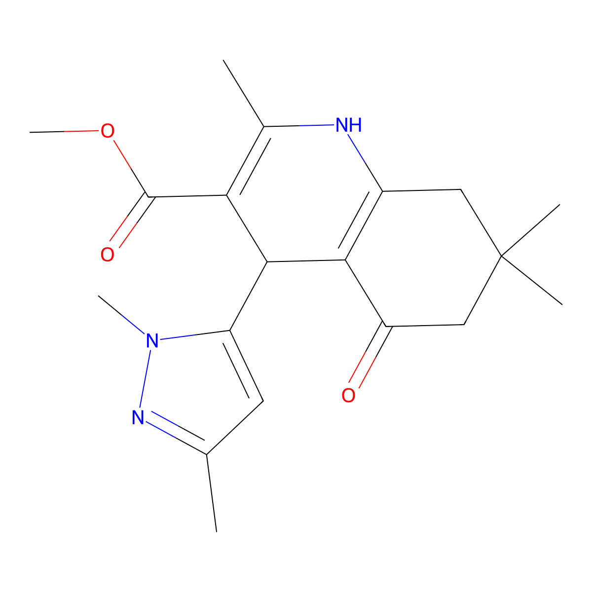 methyl 4-(1,3-dimethyl-1H-pyrazol-5-yl)-2,7,7-trimethyl-5-oxo-1,4,5,6,7,8-hexahydroquinoline-3-carboxylate molecular structure, CAS 1006355-52-7