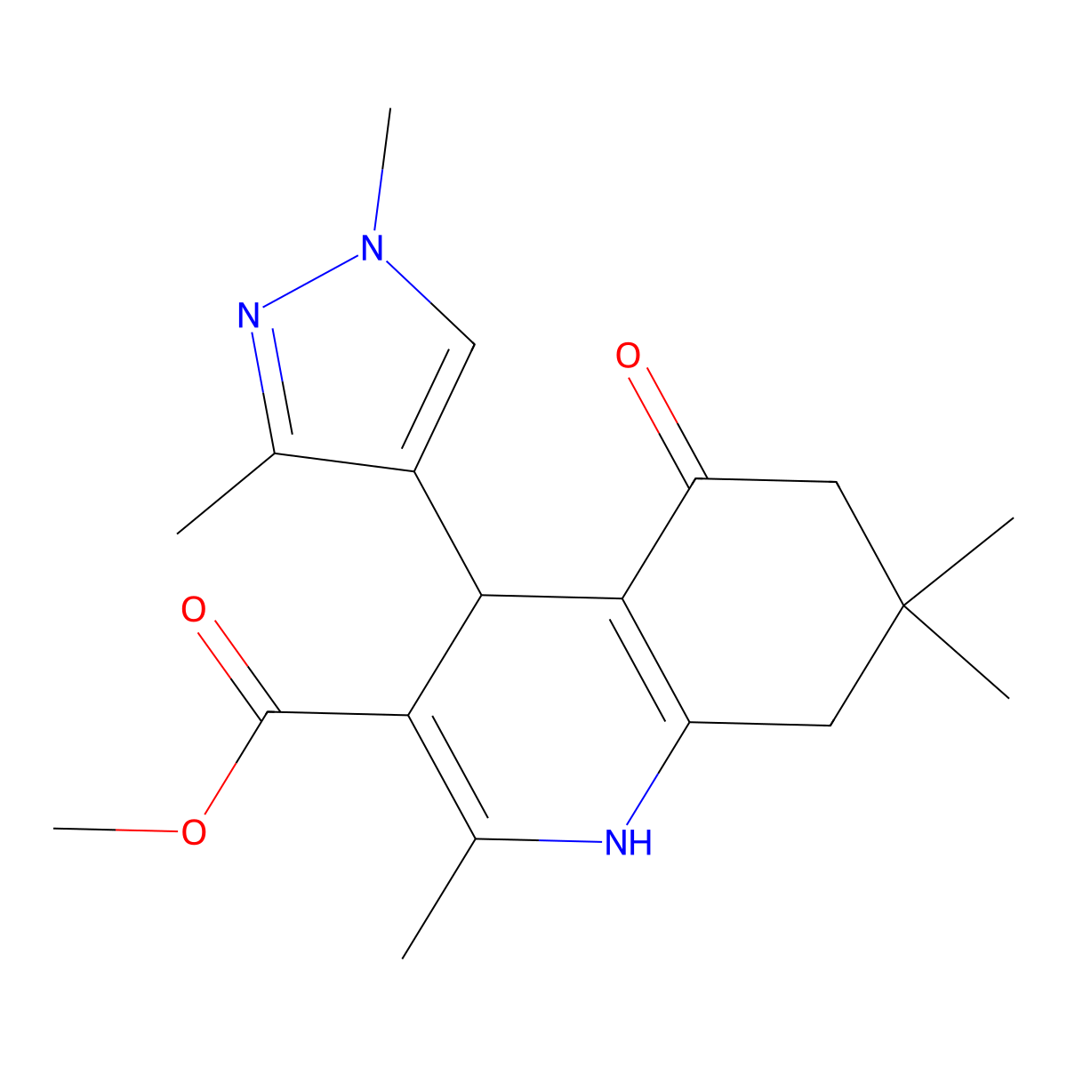 methyl 4-(1,3-dimethyl-1H-pyrazol-4-yl)-2,7,7-trimethyl-5-oxo-1,4,5,6,7,8-hexahydroquinoline-3-carboxylate molecular structure, CAS 1006355-69-6