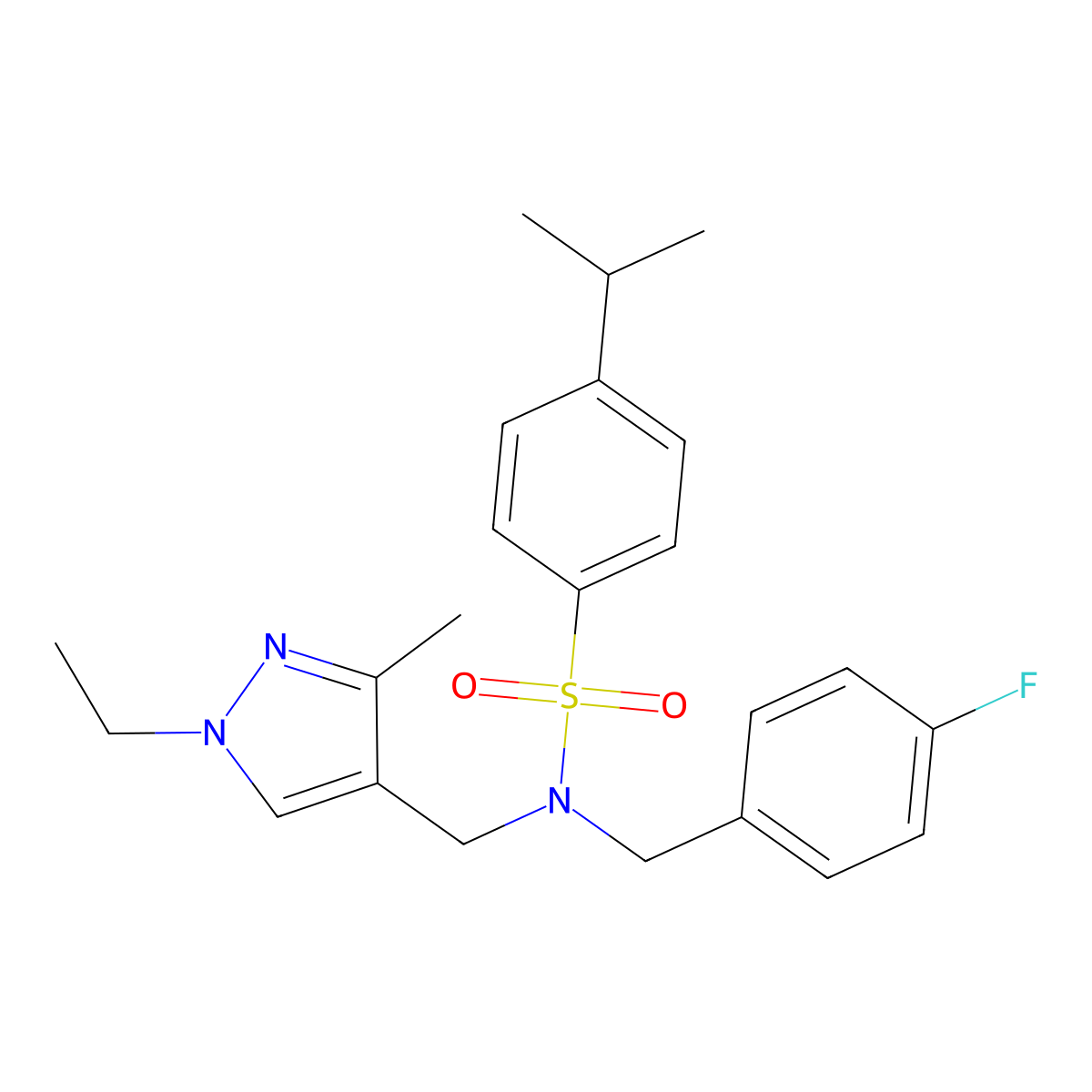 N-[(1-ethyl-3-methyl-1H-pyrazol-4-yl)methyl]-N-(4-fluorobenzyl)-4-(propan-2-yl)benzenesulfonamide molecular structure, CAS 1006356-01-9