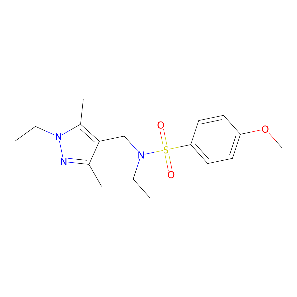 N-ethyl-N-[(1-ethyl-3,5-dimethyl-1H-pyrazol-4-yl)methyl]-4-methoxybenzenesulfonamide molecular structure, CAS 1006356-07-5