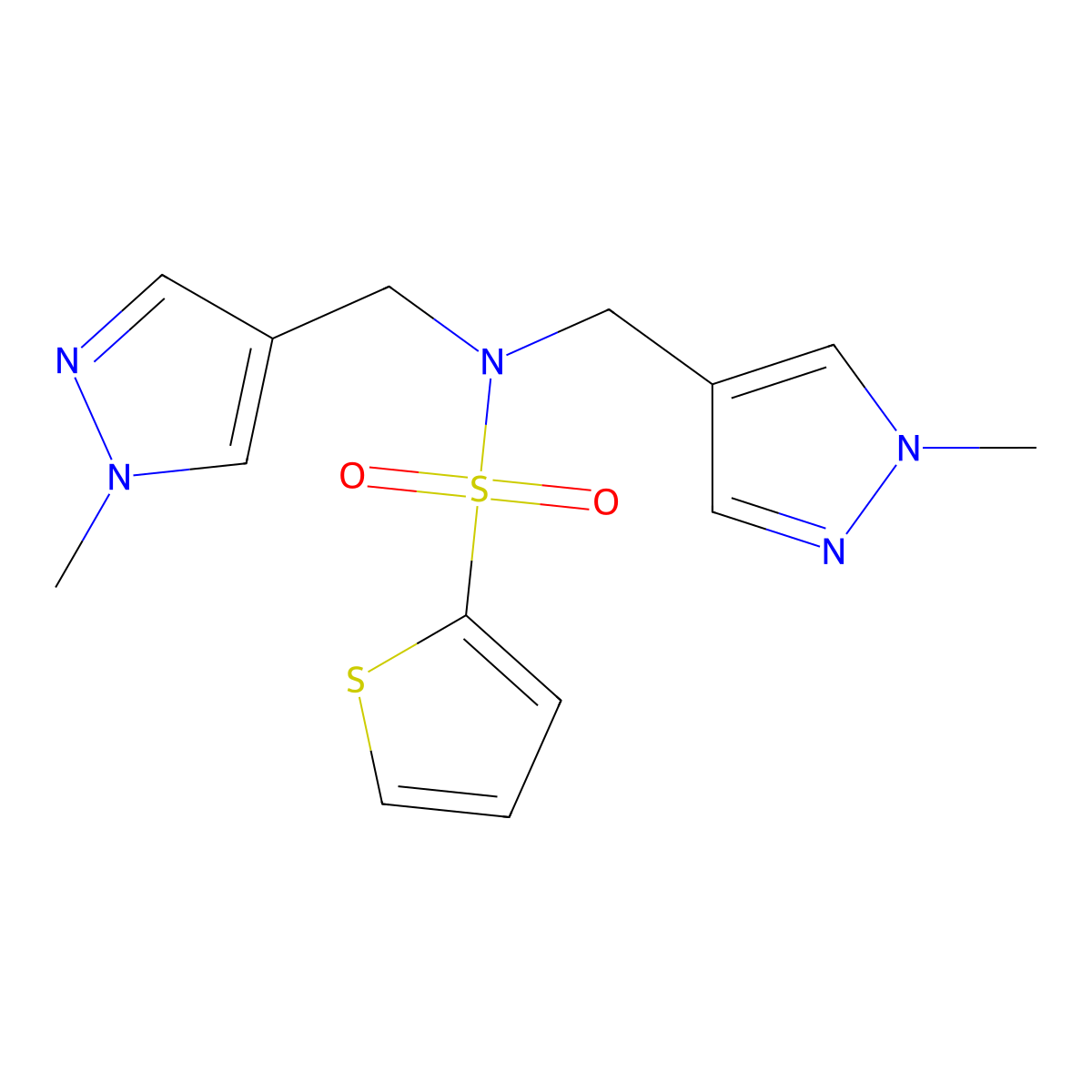 N,N-Bis[(1-methyl-1H-pyrazol-4-yl)methyl]-2-thiophenesulfonamide molecular structure, CAS 1006356-09-7