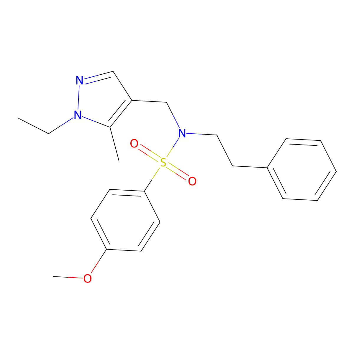 N-[(1-ethyl-5-methyl-1H-pyrazol-4-yl)methyl]-4-methoxy-N-(2-phenylethyl)benzenesulfonamide molecular structure, CAS 1006356-26-8