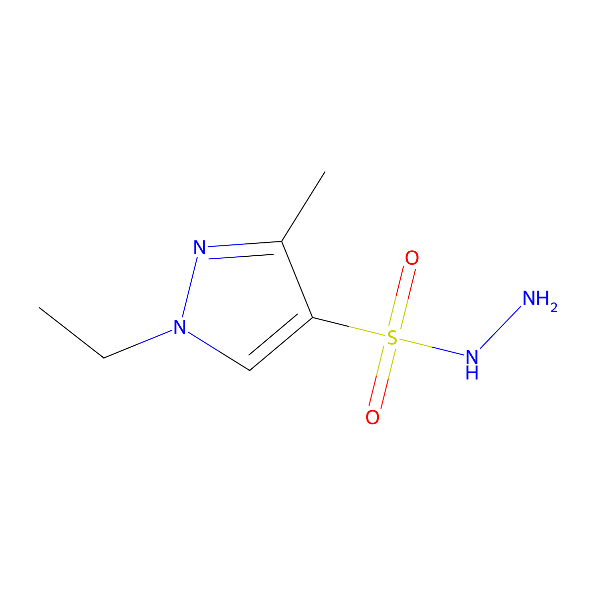 1-ethyl-3-methyl-1H-pyrazole-4-sulfonohydrazide molecular structure, CAS 1006356-38-2