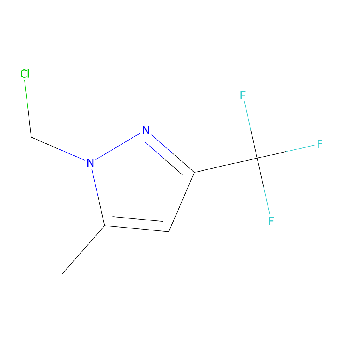 1-(chloromethyl)-5-methyl-3-(trifluoromethyl)-1H-pyrazole molecular structure, CAS 1006356-44-0