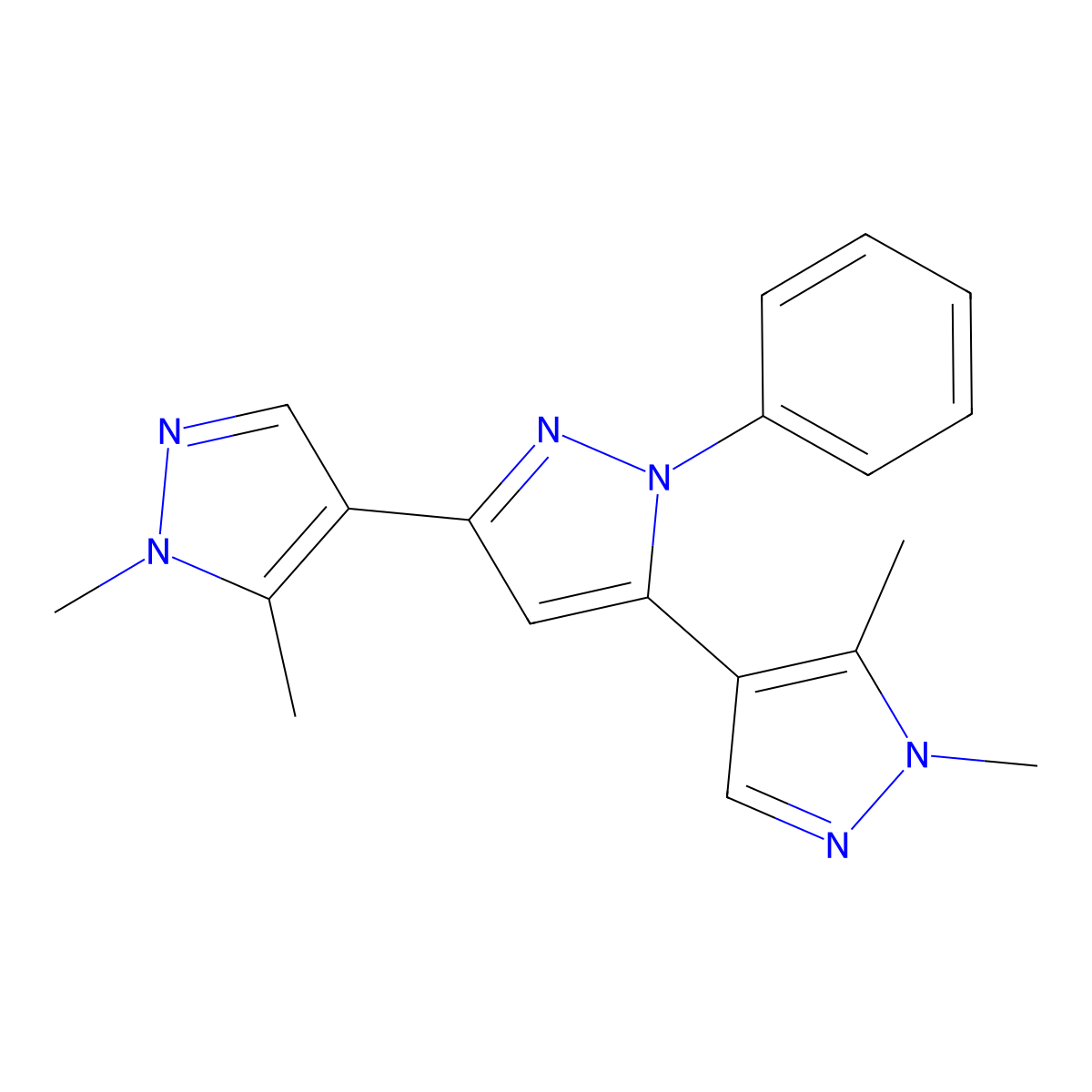 1,1'',5,5''-tetramethyl-1'-phenyl-1H,1'H,1''H-4,3':5',4''-terpyrazole molecular structure, CAS 1006356-50-8