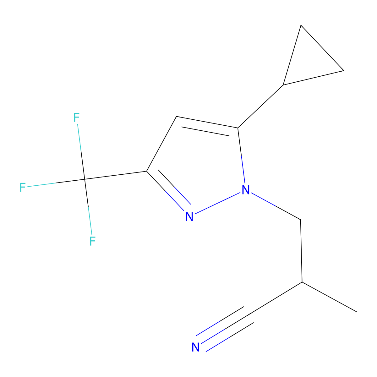 3-[5-cyclopropyl-3-(trifluoromethyl)-1H-pyrazol-1-yl]-2-methylpropanenitrile molecular structure, CAS 1006356-58-6