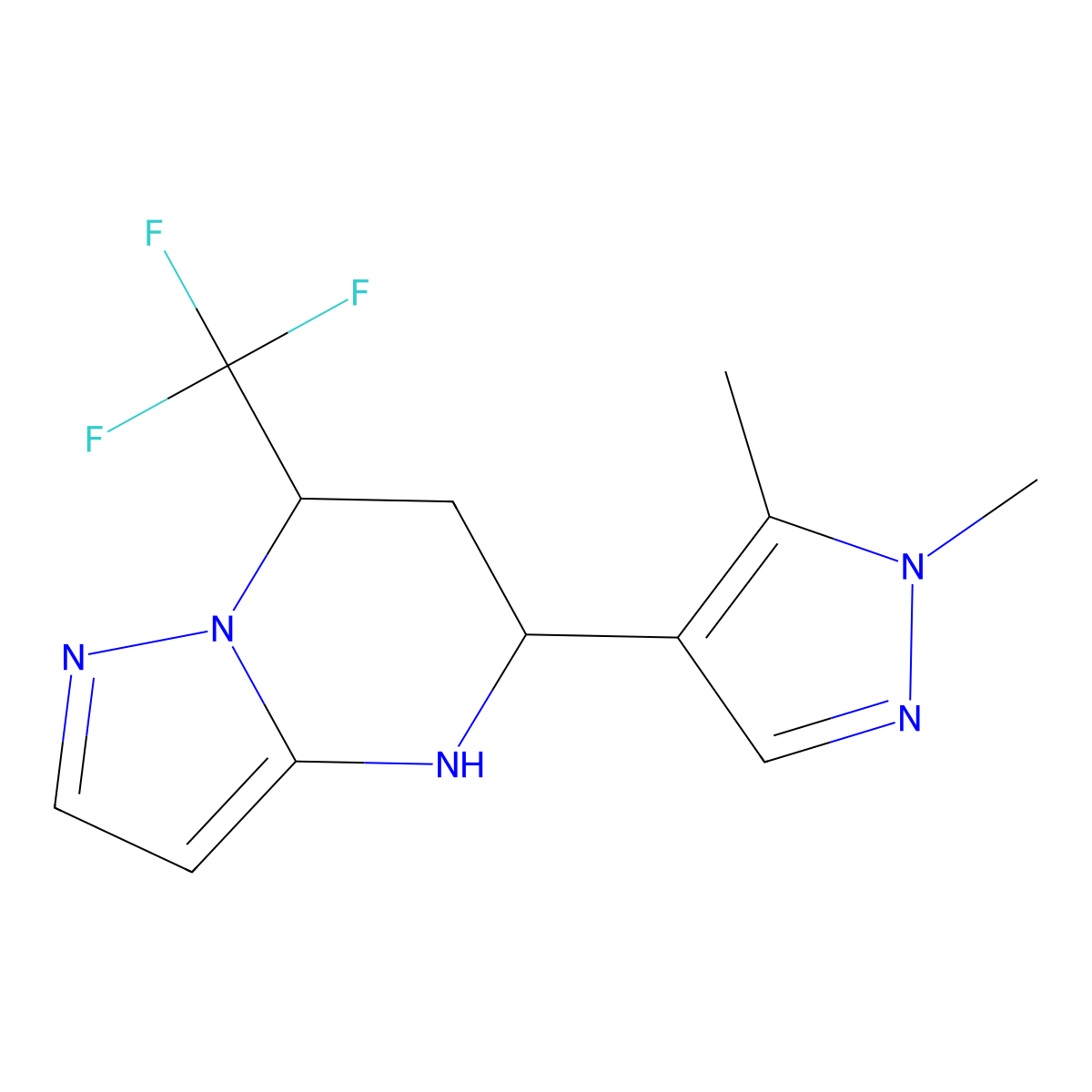 5-(1,5-dimethyl-1H-pyrazol-4-yl)-7-(trifluoromethyl)-4,5,6,7-tetrahydropyrazolo[1,5-a]pyrimidine molecular structure, CAS 1006356-62-2