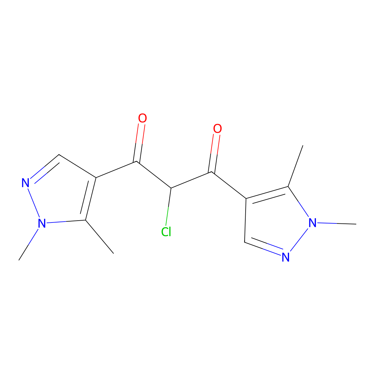 2-Chloro-1,3-bis(1,5-dimethyl-1H-pyrazol-4-yl)propane-1,3-dione molecular structure, CAS 1006356-88-2