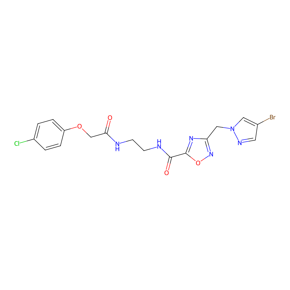 3-[(4-bromo-1H-pyrazol-1-yl)methyl]-N-(2-{[(4-chlorophenoxy)acetyl]amino}ethyl)-1,2,4-oxadiazole-5-carboxamide molecular structure, CAS 1006357-29-4
