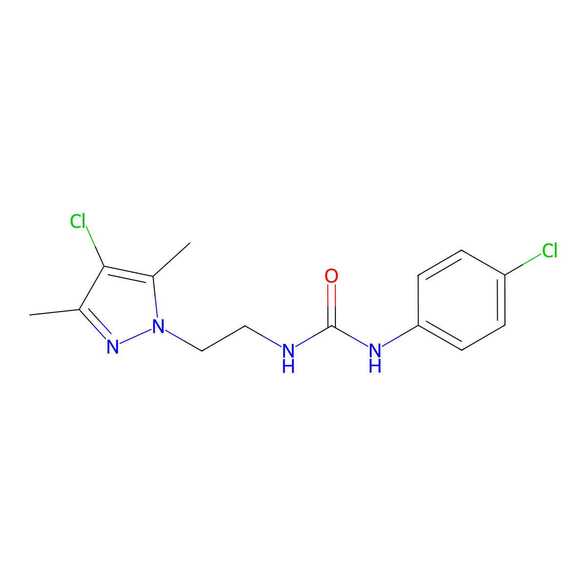 1-[2-(4-chloro-3,5-dimethyl-1H-pyrazol-1-yl)ethyl]-3-(4-chlorophenyl)urea molecular structure, CAS 1006357-38-5