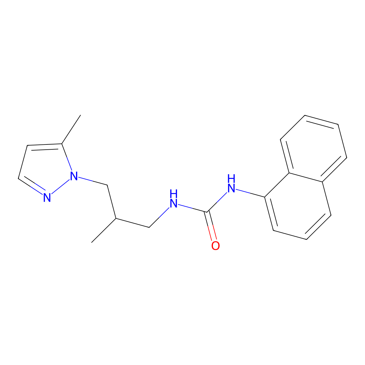 1-[2-methyl-3-(5-methyl-1H-pyrazol-1-yl)propyl]-3-naphthalen-1-ylurea molecular structure, CAS 1006357-43-2