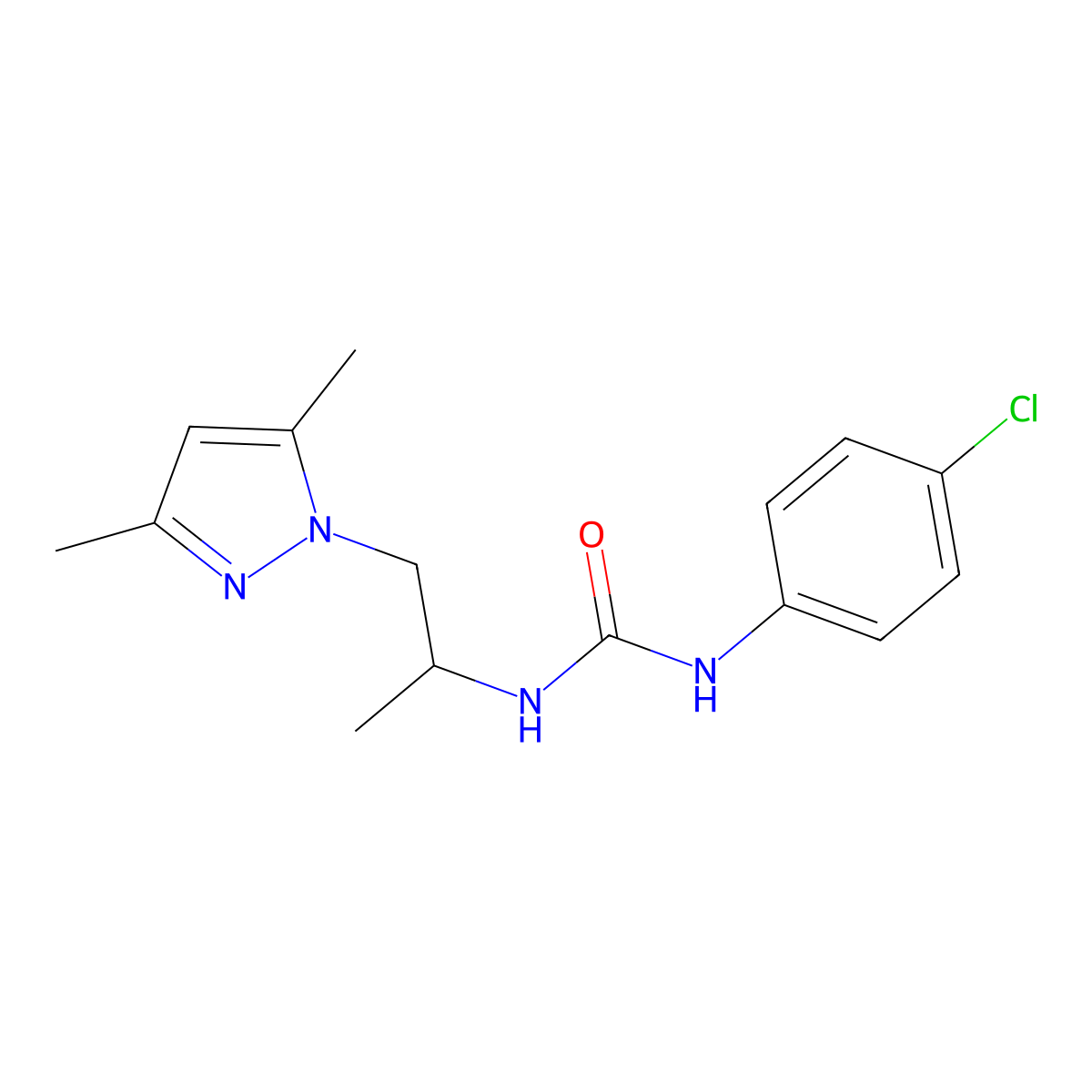 1-(4-chlorophenyl)-3-[1-(3,5-dimethyl-1H-pyrazol-1-yl)propan-2-yl]urea molecular structure, CAS 1006357-65-8